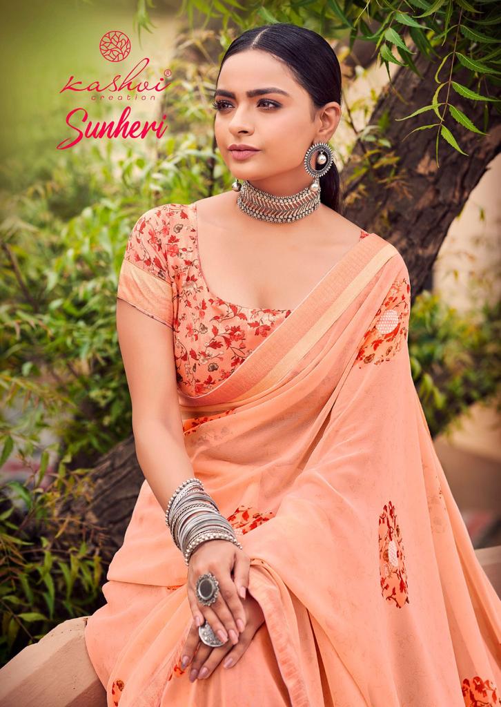 Kashvi Sunheri Ethnic Wear Printed Fancy Georgette Saree Collection